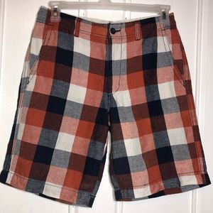 Old Navy Broken-In Linen Cotton Box Plaid Shorts